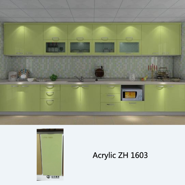 high gloss acrylic mitre end green kitchen cabinet ZH1603