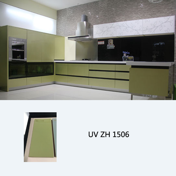 High gloss UV coated vivid gree wooden kitchen cabinet ZH1506