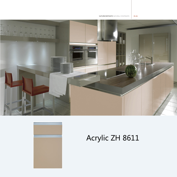 New model high gloss acrylic modular kitchen cabinet ZH8611 (khaki)