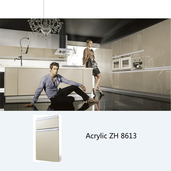 Modern high gloss acrylic laminate wooden kitchen cabinet simple designs ZH8613 grey